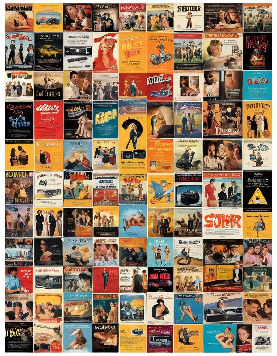 A visually striking collage showcasing the evolution of adult media, featuring a timeline that starts with vintage cheesy movie posters on one side, transitioning to sleek modern digital media interfaces on the other. Include elements like retro film reels, iconic adult film stars, and contemporary devices like tablets or smartphones. Use vibrant colors to highlight the transformation over time. super-realistic. vibrant colors.